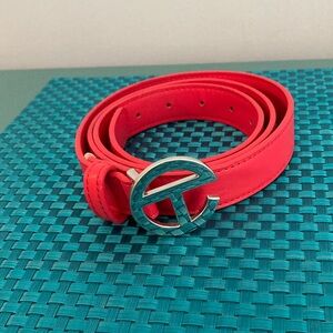 Telfar Logo Red Belt with Stylish Silver Buckle Women Size M/L